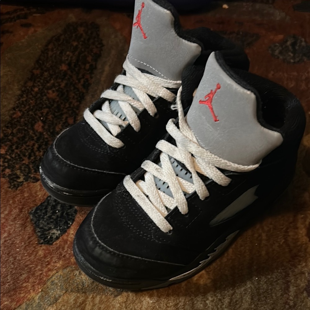 JORDAN Nike Kids Black and Gray Sneakers with Red Accents